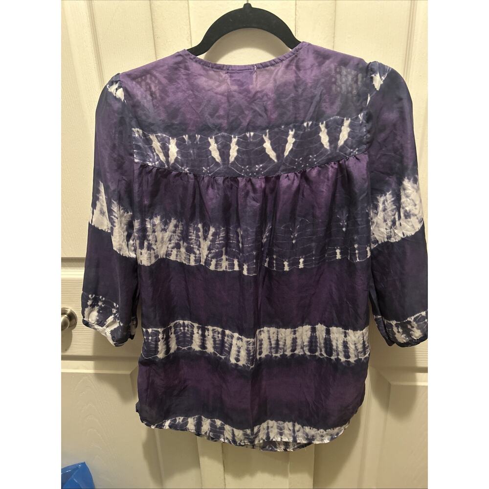Calypso St. Barth Women’s 100% Silk 3/4 Sleeve Tunic Top Blue & Purple XS - Picture 4 of 5